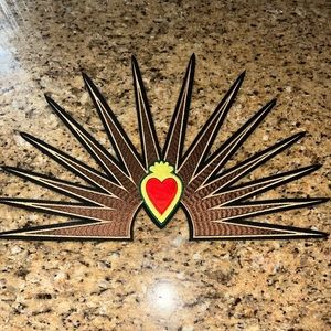 Large Sunburst With A Heart Iron On Embroidered Patch 10”Hx16”W